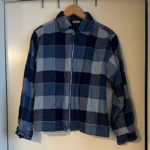 Blue Plaid Zip-Front Women's Shirt Jacket